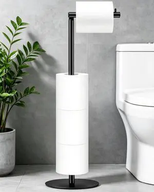 Toilet Paper Holder Stand, Bathroom Toilet Paper Stand with Shelf, Free Standing Toilet Paper Roll Storage Holder for 4 Rolls, Black Toilet Paper Holder Stand, Bathroom Toilet Paper Stand with Shelf, Free Standing Toilet Paper Roll Storage Holder for 4 Rolls, Black