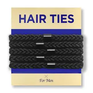 Braided Mens Hair Ties For Men - For Buns Curly Thick Dense Hair Elastic Hair Ties For Guys | No damage Crease Breakage Black 5 Count (Pack of 1) Braided Mens Hair Ties For Men - For Buns Curly Thick Dense Hair Elastic Hair Ties For Guys | No damage Crease Breakage Black 5 Count (Pack of 1)