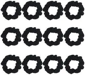 Pack of 12 Cotton Hair Scrunchies Single Jersey Solid Color Ponytail Holders Hair Ties for Girl (Black) Pack of 12 Cotton Hair Scrunchies Single Jersey Solid Color Ponytail Holders Hair Ties for Girl (Black)