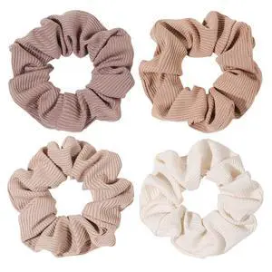 Scrunchie, Big Cotton Scrunchies for Women's and Girls, Brown Service, 4 Count, for All Hair Types, No Crease or Damage Scrunchie, Big Cotton Scrunchies for Women's and Girls, Brown Service, 4 Count, for All Hair Types, No Crease or Damage