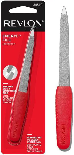 Compact Emeryl Nail File, Red, 1 Count | Metal nail file with easy grip handle and double sided file buffer for precise nail shaping and smoothing. Compact Emeryl Nail File, Red, 1 Count | Metal nail file with easy grip handle and double sided file buffer for precise nail shaping and smoothing.