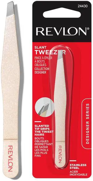 Designer Series Slant Tip Tweezer, 1 Count | High precision slant tweezers made with long lasting stainless steel for clean hair removal. Designer Series Slant Tip Tweezer, 1 Count | High precision slant tweezers made with long lasting stainless steel for clean hair removal.