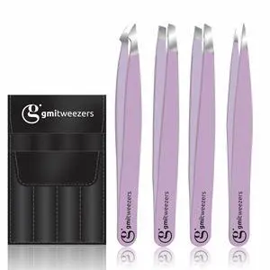 Professional Eyebrow Tweezers Set of 4 Stainless Steel Precision Tools for Eyebrows, Facial Hair & Ingrown Hair Removal Slant, Pointed & Flat Tips with Travel Case for Women & Men Professional Eyebrow Tweezers Set of 4 Stainless Steel Precision Tools for Eyebrows, Facial Hair & Ingrown Hair Removal Slant, Pointed & Flat Tips with Travel Case for Women & Men