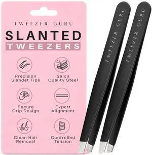 Tweezers for Women Facial Hair & Men Precision Slant-Pointed Eyebrow Tweezer for Ingrown Hair, Blackhead & Splinter Removal (2 Black) Tweezers for Women Facial Hair & Men Precision Slant-Pointed Eyebrow Tweezer for Ingrown Hair, Blackhead & Splinter Removal (2 Black)