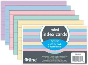 3 x 5 Index Cards, Assorted Colors, Ruled, 100/PK (48810) 3 x 5 Index Cards, Assorted Colors, Ruled, 100/PK (48810)