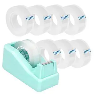 Lightweight Desktop Tape Dispenser, Green | Non-Skid Base Tape, 1 Pack Tape Holder, 8 Pcs Transparent Tapes, Ideal for Office, Home and School Lightweight Desktop Tape Dispenser, Green | Non-Skid Base Tape, 1 Pack Tape Holder, 8 Pcs Transparent Tapes, Ideal for Office, Home and School