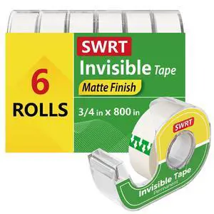 Invisible Tape with Dispensers, 3/4 in x 800 in, 6 Rolls, Matte Finish | Matte Invisible Finish, Writable Surface, Smooth Cutting, Clean Look for Gift Wrapping, Office, School & Home Use Invisible Tape with Dispensers, 3/4 in x 800 in, 6 Rolls, Matte Finish | Matte Invisible Finish, Writable Surface, Smooth Cutting, Clean Look for Gift Wrapping, Office, School & Home Use