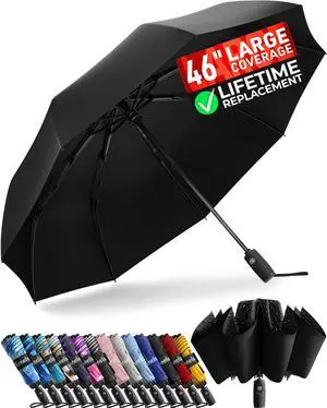 Reverse Folding Windproof Umbrella, Large 46", Strong & Light | Portable, Automatic Inverted Travel Umbrella for Rain, Durable Premium Grip, Fits Car & Backpack Reverse Folding Windproof Umbrella, Large 46", Strong & Light | Portable, Automatic Inverted Travel Umbrella for Rain, Durable Premium Grip, Fits Car & Backpack
