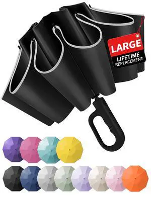 Inverted Umbrella with Carabiner Handle, Windproof UV Sun & Rain | Reverse design keeps wet side inside, windproof waterproof fabric, reflective stripe for safety, compact for backpack travel Inverted Umbrella with Carabiner Handle, Windproof UV Sun & Rain | Reverse design keeps wet side inside, windproof waterproof fabric, reflective stripe for safety, compact for backpack travel