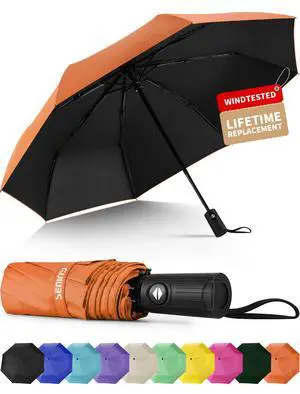 Windproof Travel Umbrella, Automatic Umbrellas for Rain, Portable & Compact Umbrellas for Backpack, Strong UV for Protection, Folding Small Sun Umbrella for Car, Walking, Orange Windproof Travel Umbrella, Automatic Umbrellas for Rain, Portable & Compact Umbrellas for Backpack, Strong UV for Protection, Folding Small Sun Umbrella for Car, Walking, Orange