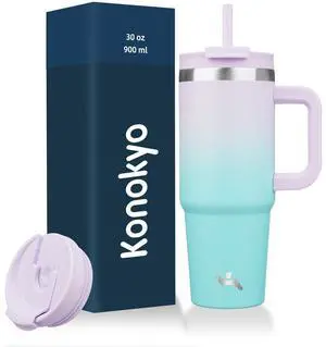 30 oz Insulated Tumbler Water Bottle with Handle, Straw Lid | BPA-free and dishwasher safe; made for gym, travel, coffee and gifting, 2 straws, cup holder friendly,Lavender Green 30 oz Insulated Tumbler Water Bottle with Handle, Straw Lid | BPA-free and dishwasher safe; made for gym, travel, coffee and gifting, 2 straws, cup holder friendly,Lavender Green