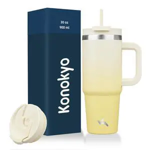 30 oz Insulated Tumbler Water Bottle with Handle, Straw Lid | BPA-free and dishwasher safe; made for gym, travel, coffee and gifting, 2 straws, cup holder friendly,Lemon 30 oz Insulated Tumbler Water Bottle with Handle, Straw Lid | BPA-free and dishwasher safe; made for gym, travel, coffee and gifting, 2 straws, cup holder friendly,Lemon