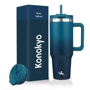40 oz Insulated Tumbler Water Bottle with Handle, Straw Lid | BPA-free and dishwasher safe; made for gym, travel, coffee and gifting, 2 straws, cup holder friendly,Indigo Black 40 oz Insulated Tumbler Water Bottle with Handle, Straw Lid | BPA-free and dishwasher safe; made for gym, travel, coffee and gifting, 2 straws, cup holder friendly,Indigo Black