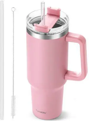 40 oz Tumbler with Handle and Straw, Pink Insulated Travel Mug Iced Coffee Cup, Reusable Stainless Steel Insulated Water Bottle, Keeps Drinks Cold for 34 Hours, Women Christmas Gifts for Mom Grandma 40 oz Tumbler with Handle and Straw, Pink Insulated Travel Mug Iced Coffee Cup, Reusable Stainless Steel Insulated Water Bottle, Keeps Drinks Cold for 34 Hours, Women Christmas Gifts for Mom Grandma