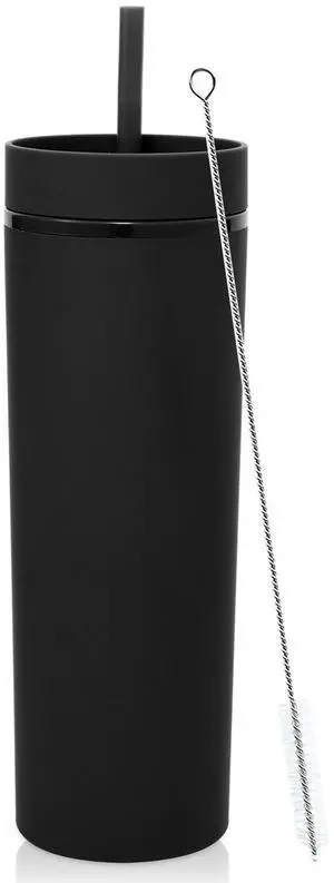 20oz Plastic Skinny Tumbler,Double Wall Tumblers with Lid and Straw,Reusable Travel Iced Coffee Mug,BPA Free Matte Acrylic Water Cups With Straw for Parties,DIY Gifts(Black,1 Set 20oz Plastic Skinny Tumbler,Double Wall Tumblers with Lid and Straw,Reusable Travel Iced Coffee Mug,BPA Free Matte Acrylic Water Cups With Straw for Parties,DIY Gifts(Black,1 Set