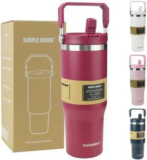 30oz Flip Straw Insulated Water Bottle with Handle, Leak Proof Stainless Steel Travel Tumbler With Lid, Double Wall Vacuum Iced Coffee Travel Mug, Sport Cup, Outside use 30oz Flip Straw Insulated Water Bottle with Handle, Leak Proof Stainless Steel Travel Tumbler With Lid, Double Wall Vacuum Iced Coffee Travel Mug, Sport Cup, Outside use