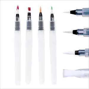 Watercolor Brush Pens Set of 4 Refillable Water Pens for Artists | Leakproof brush tips for blending, calligraphy & adult coloring; portable paint brush set; art gift for adults & beginners Watercolor Brush Pens Set of 4 Refillable Water Pens for Artists | Leakproof brush tips for blending, calligraphy & adult coloring; portable paint brush set; art gift for adults & beginners