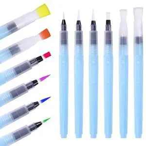 6 Pcs Refillable Watercolor Brush Pens, 3 Point Tips, 3 Flat Tips | Water Color Brush Pen Set with Water Reservoir - Water Soluble Colored Pencil & Powdered Pigment Paint - Light Blue 6 Pcs Refillable Watercolor Brush Pens, 3 Point Tips, 3 Flat Tips | Water Color Brush Pen Set with Water Reservoir - Water Soluble Colored Pencil & Powdered Pigment Paint - Light Blue