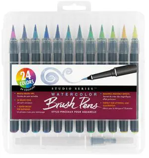 Studio Series Watercolor Brush Marker Pens (Set of 24 pens, plus bonus water brush), Great for Hand Lettering, Calligraphy, Manga, Comics, Adult Coloring Books, Journals, and all DIY Drawing Art Studio Series Watercolor Brush Marker Pens (Set of 24 pens, plus bonus water brush), Great for Hand Lettering, Calligraphy, Manga, Comics, Adult Coloring Books, Journals, and all DIY Drawing Art