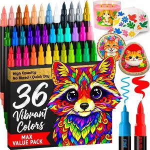 36 Dual-Tip Acrylic Paint Marker Pens for Drawing | For Fabric, Rock, Glass, Wood, Arts & Crafts Gift for Adults, Teens & Kids, Pumpkin Decorating Kit & Halloween Crafts 36 Dual-Tip Acrylic Paint Marker Pens for Drawing | For Fabric, Rock, Glass, Wood, Arts & Crafts Gift for Adults, Teens & Kids, Pumpkin Decorating Kit & Halloween Crafts