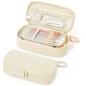 Cute Pencil Case, Soft Corduroy Large Capacity Pencil Pouch, Aesthetic Zipper Pencil Bag, Big Storage Pen Organizer for Stationery, Pencil Box Back to School Supplies for Teen Girls Boys, Beige Cute Pencil Case, Soft Corduroy Large Capacity Pencil Pouch, Aesthetic Zipper Pencil Bag, Big Storage Pen Organizer for Stationery, Pencil Box Back to School Supplies for Teen Girls Boys, Beige