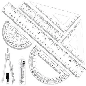 7 Pcs Geometry Kit with Ruler, Triangle Ruler, Protractor and Compass Set | 12'' & 6'' Straight Rulers, 45°/60°Triangle Ruler, 6" & 4" Protractors, Compass, Geometry, Drafting, Math, School, Office 7 Pcs Geometry Kit with Ruler, Triangle Ruler, Protractor and Compass Set | 12'' & 6'' Straight Rulers, 45°/60°Triangle Ruler, 6" & 4" Protractors, Compass, Geometry, Drafting, Math, School, Office
