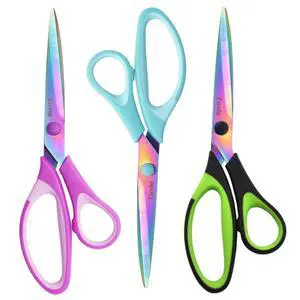 8.5" Scissors All Purpose, Multipurpose Office Scissors Set, Titanium Coating Sharp Blade, Soft Comfort-Grip, Ideal for Fabric, School, Home, Craft & Sewing, Right/Left Handed, Assorted Color, 3 Pack 8.5" Scissors All Purpose, Multipurpose Office Scissors Set, Titanium Coating Sharp Blade, Soft Comfort-Grip, Ideal for Fabric, School, Home, Craft & Sewing, Right/Left Handed, Assorted Color, 3 Pack