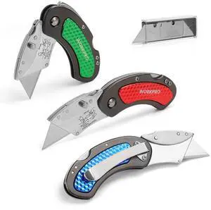 Folding Utility Knife Set | Quick Change Blade, Back-lock Mechanism 3-piece with 10-piece Extra Blades, for DIY, Home, Office & Artcraft Use Folding Utility Knife Set | Quick Change Blade, Back-lock Mechanism 3-piece with 10-piece Extra Blades, for DIY, Home, Office & Artcraft Use