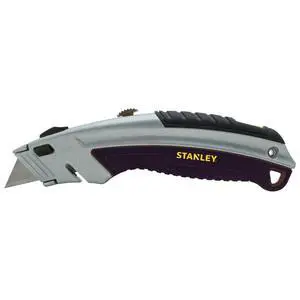 Curved Quick-Change Utility Knife, Stainless Steel Retractable Blade, 3 Blades, 6.5" Metal Handle, Black/Chrome Curved Quick-Change Utility Knife, Stainless Steel Retractable Blade, 3 Blades, 6.5" Metal Handle, Black/Chrome