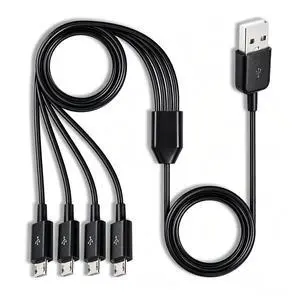 Micro USB Multi Charger USB to Micro-USB 1 to 4 Splitter Cable 1.64ft | 4 Way MicroUSB Extender Cord for Fast Charging/Data Syncing, Power Multiple Electronics Simultaneously (Black) Micro USB Multi Charger USB to Micro-USB 1 to 4 Splitter Cable 1.64ft | 4 Way MicroUSB Extender Cord for Fast Charging/Data Syncing, Power Multiple Electronics Simultaneously (Black)