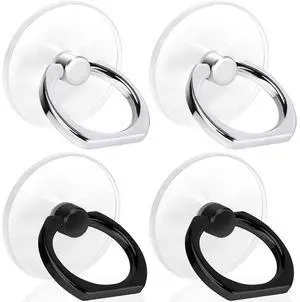 4 Pack Cell Phone Ring Holder, 2 Silver+2 Black | Transparent, 360° Rotation Adhesive, Finger Ring Stand, Clear Kickstand, Compatible with Most Phones, Tablet and Case 4 Pack Cell Phone Ring Holder, 2 Silver+2 Black | Transparent, 360° Rotation Adhesive, Finger Ring Stand, Clear Kickstand, Compatible with Most Phones, Tablet and Case