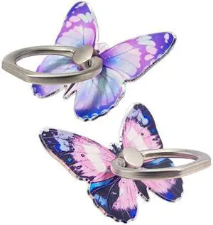 2 Pcs Butterfly Cell Phone Ring Stand Holder, Cute Butterfly Design Finger 360° Rotating Metal Hand Phone Stand Holder, with Adjustable Knob Loop (Purple, Blue) 2 Pcs Butterfly Cell Phone Ring Stand Holder, Cute Butterfly Design Finger 360° Rotating Metal Hand Phone Stand Holder, with Adjustable Knob Loop (Purple, Blue)