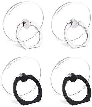 Cell Phone Ring Holder Stand Transparent Finger Grip Loop 360 Degree Rotation Finger Ring Stand (2 Silver 2 Black (Round)) Cell Phone Ring Holder Stand Transparent Finger Grip Loop 360 Degree Rotation Finger Ring Stand (2 Silver 2 Black (Round))