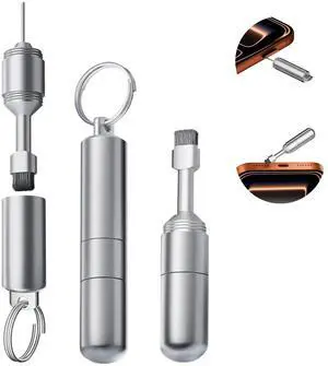 2 in 1 SIM Card Tray Removal Tool with Cleaning Brush, Silver | Aluminum EDC Portable Keychain, Universal Reset Needle Opener Pin, Earphone Port Cleaner Kit 2 in 1 SIM Card Tray Removal Tool with Cleaning Brush, Silver | Aluminum EDC Portable Keychain, Universal Reset Needle Opener Pin, Earphone Port Cleaner Kit