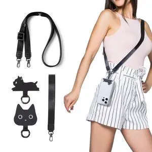 Phone Lanyard Crossbody Wrist Strap, Anti-Theft Adjustable Cell Phone Lanyards for Around the Neck or Wrist, Nylon Phone Strap with 2 Tether Tabs for Daily Use and Travel, Black Cat Phone Lanyard Crossbody Wrist Strap, Anti-Theft Adjustable Cell Phone Lanyards for Around the Neck or Wrist, Nylon Phone Strap with 2 Tether Tabs for Daily Use and Travel, Black Cat