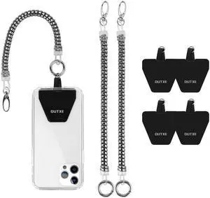 Phone Lanyard Tether with 4 Patch- 2× Phone Tether, 4× Phone Patch with Adhesive, Compatible with Smartphone- Silver Phone Lanyard Tether with 4 Patch- 2× Phone Tether, 4× Phone Patch with Adhesive, Compatible with Smartphone- Silver
