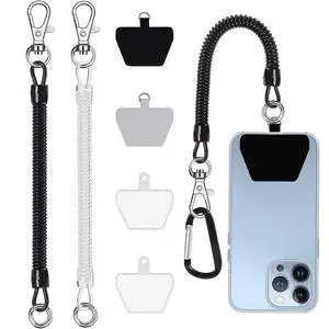 Phone Tether, 2PCS Phone Lanyard Tether with 4*Patch and 1*Carabiner for Outdoor Hiking Cycling Climbing Skiing Compatible for iPhone Samsung Pixel Most Smartphones(Black+Clear) Phone Tether, 2PCS Phone Lanyard Tether with 4*Patch and 1*Carabiner for Outdoor Hiking Cycling Climbing Skiing Compatible for iPhone Samsung Pixel Most Smartphones(Black+Clear)