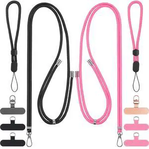 2 Pack Phone Lanyard And Wrist Strap Set With Tether Tabs, Black Pink | Adjustable Crossbody, Neck And Wrist Carry; Fits Most Smartphones With Full-Coverage Cases; Easy Tab Install 2 Pack Phone Lanyard And Wrist Strap Set With Tether Tabs, Black Pink | Adjustable Crossbody, Neck And Wrist Carry; Fits Most Smartphones With Full-Coverage Cases; Easy Tab Install