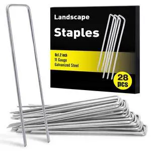 28 Pack Landscape Staples 6 Inch, Galvanized Garden Stakes 11 Gauge | Heavy Duty Sod Pins Tent Stakes Garden Staples for Ground Cover, Landscaping Fabric, Yard, Lawn, Turf, Irrigation Hose 28 Pack Landscape Staples 6 Inch, Galvanized Garden Stakes 11 Gauge | Heavy Duty Sod Pins Tent Stakes Garden Staples for Ground Cover, Landscaping Fabric, Yard, Lawn, Turf, Irrigation Hose