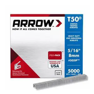 505IP Heavy Duty T50 Staples for Upholstery, Construction, Furniture, Crafts, 3/8-Inch Crown Size, 5/16-Inch Leg Length, 5000-Pack, Made in the USA 505IP Heavy Duty T50 Staples for Upholstery, Construction, Furniture, Crafts, 3/8-Inch Crown Size, 5/16-Inch Leg Length, 5000-Pack, Made in the USA