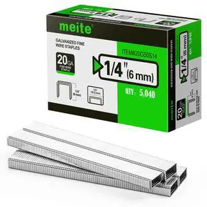 20 Gauge Staples, 1/2" (12.5mm) Crown, 1/4-Inch Length, 5,040 PCS | Galvanized Heavy Duty Staples for Pneumatic, Electric 20GA Stapler, for Upholstery, Crafts, Fits MT5016S, MT5016SLN 20 Gauge Staples, 1/2" (12.5mm) Crown, 1/4-Inch Length, 5,040 PCS | Galvanized Heavy Duty Staples for Pneumatic, Electric 20GA Stapler, for Upholstery, Crafts, Fits MT5016S, MT5016SLN