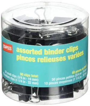 STPL Staples Binder Clips, Assorted Sizes, Black, 60-Pack STPL Staples Binder Clips, Assorted Sizes, Black, 60-Pack