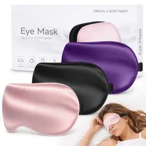 Silk Sleep Mask, Light Blocking Eye Mask for Sleeping with Adjustable Strap | 3 Pack Super Soft Sleep Blindfold for Women & Men, Silk Sleep Mask, Light Blocking Eye Mask for Sleeping with Adjustable Strap | 3 Pack Super Soft Sleep Blindfold for Women & Men,
