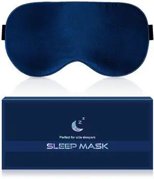 Silk Eye Mask for Sleeping - Soft Breathable Organic Natural Mulberry Silk Fabric Blackout Sleep Mask with Adjustable Straps No Pressure Eye Mask for Travel Essentials Gifts (Navy Blue) Silk Eye Mask for Sleeping - Soft Breathable Organic Natural Mulberry Silk Fabric Blackout Sleep Mask with Adjustable Straps No Pressure Eye Mask for Travel Essentials Gifts (Navy Blue)