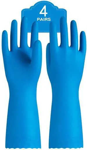 4 Pairs Dishwashing Gloves, Cotton Flocked Liner, Blue, Medium | Waterproof dishwashing gloves with non-slip grip, soft cotton lining, flexible fit for kitchen, bathroom, laundry & cleaning 4 Pairs Dishwashing Gloves, Cotton Flocked Liner, Blue, Medium | Waterproof dishwashing gloves with non-slip grip, soft cotton lining, flexible fit for kitchen, bathroom, laundry & cleaning