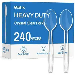 240 Count Extra Heavy Duty Clear Plastic Spoons, Solid and Durable Premium Disposable Spoons - BPA-Free & Heat Resistant Plastic Cutlery Utensils for Parties, Events and Everyday Use 240 Count Extra Heavy Duty Clear Plastic Spoons, Solid and Durable Premium Disposable Spoons - BPA-Free & Heat Resistant Plastic Cutlery Utensils for Parties, Events and Everyday Use