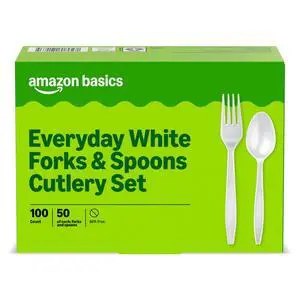 Disposable Everyday White Forks & Spoons, 100 Count Disposable Everyday White Forks & Spoons, 100 Count