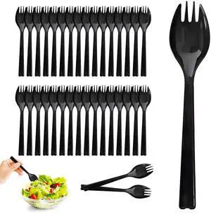 50-Pack Long Handle Disposable Plastic Spoons with Fork Tips, 6.3 Inch Heavyweight Black Spork, Food-Grade Utensils for Catering, Takeout, Restaurants, Parties & Daily Use 50-Pack Long Handle Disposable Plastic Spoons with Fork Tips, 6.3 Inch Heavyweight Black Spork, Food-Grade Utensils for Catering, Takeout, Restaurants, Parties & Daily Use