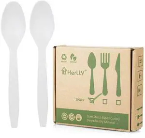 Compostable Spoon,100 Biodegradable Silverware for Party,Large Disposable Utensils Eco Friendly Durable and Heat Resistant,Alternative to Plastic Spoon Compostable Spoon,100 Biodegradable Silverware for Party,Large Disposable Utensils Eco Friendly Durable and Heat Resistant,Alternative to Plastic Spoon