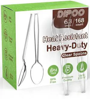 6.8" Clear Plastic Spoons Heavy Duty, 168 Count | Heat Resistant & BPA Free, Solid and Durable Premium Disposable Spoons for Party Supply 6.8" Clear Plastic Spoons Heavy Duty, 168 Count | Heat Resistant & BPA Free, Solid and Durable Premium Disposable Spoons for Party Supply